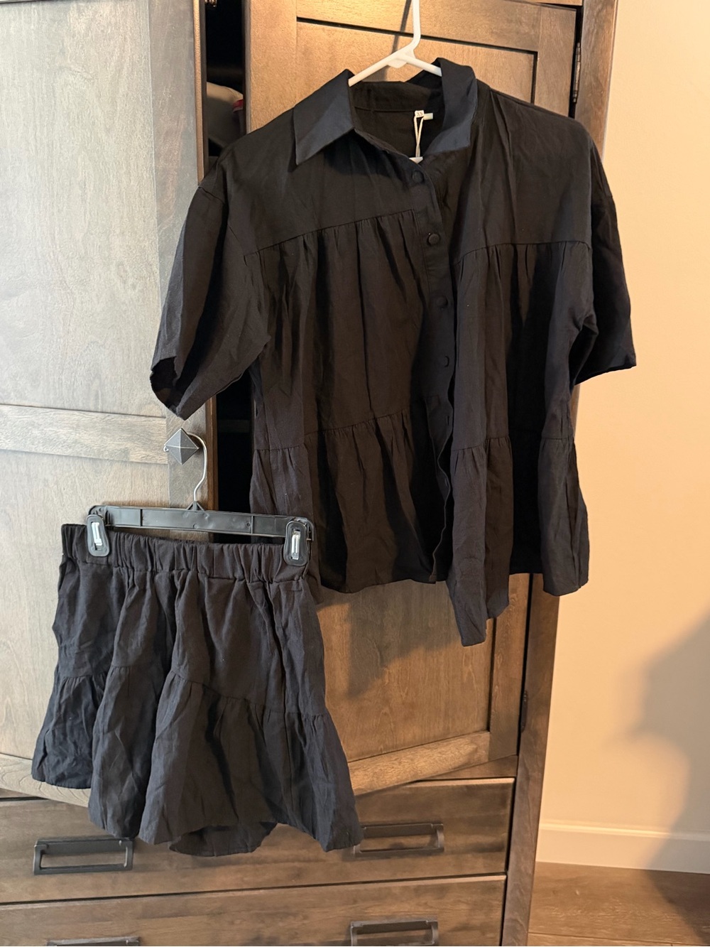 Black Two-Piece Button Front Top & shorts set